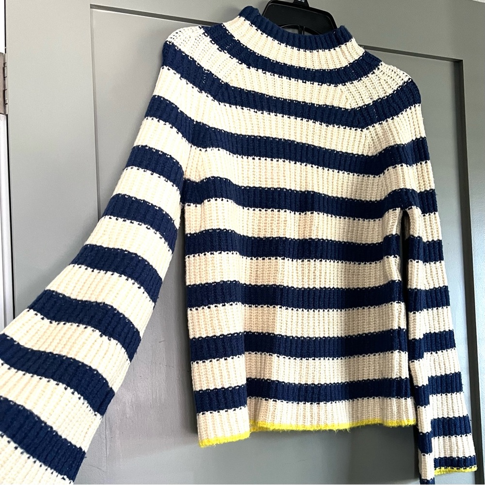 Maeve Anthropologie Navy & Cream Striped Turtleneck Sweater SZ S - Picture 3 of 10